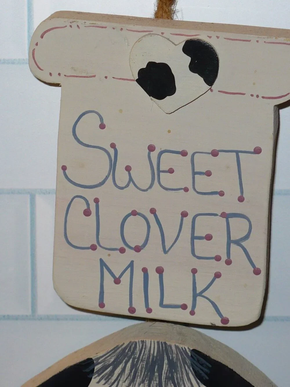Vintage 1990's Cottagecore Farmhouse Sweet Clover Milk Handmade Wood Hanging